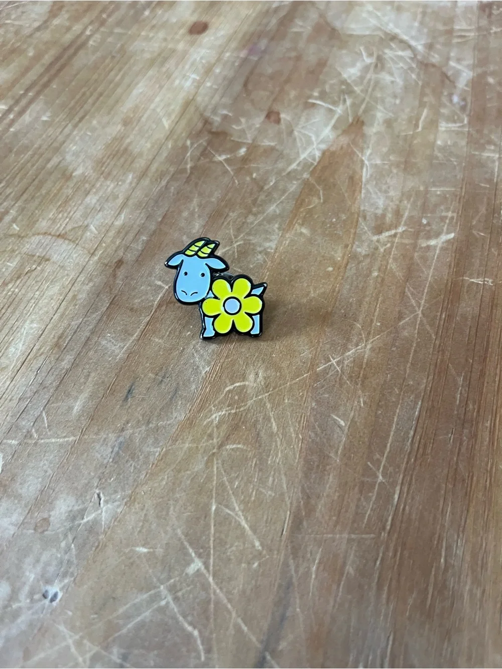 Kids Cute Goat Enamel Pin - Yellow Flower